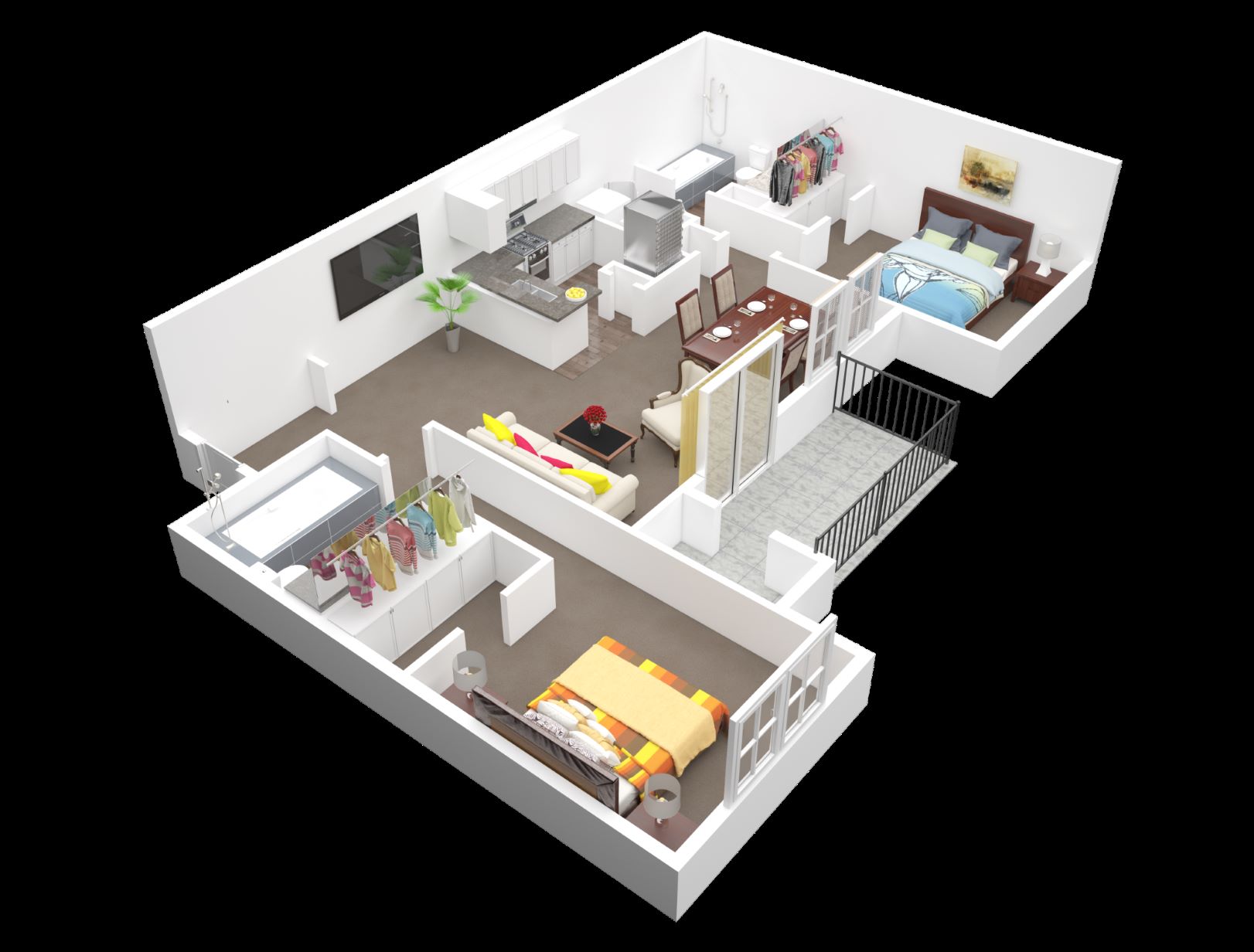 Floor plan for 2 beds, 2 baths, 1220 sqft